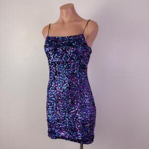 Allison + Kelly Sequins Mini Dress Blue Night Showgirl Eras Party y2k Size M NEW